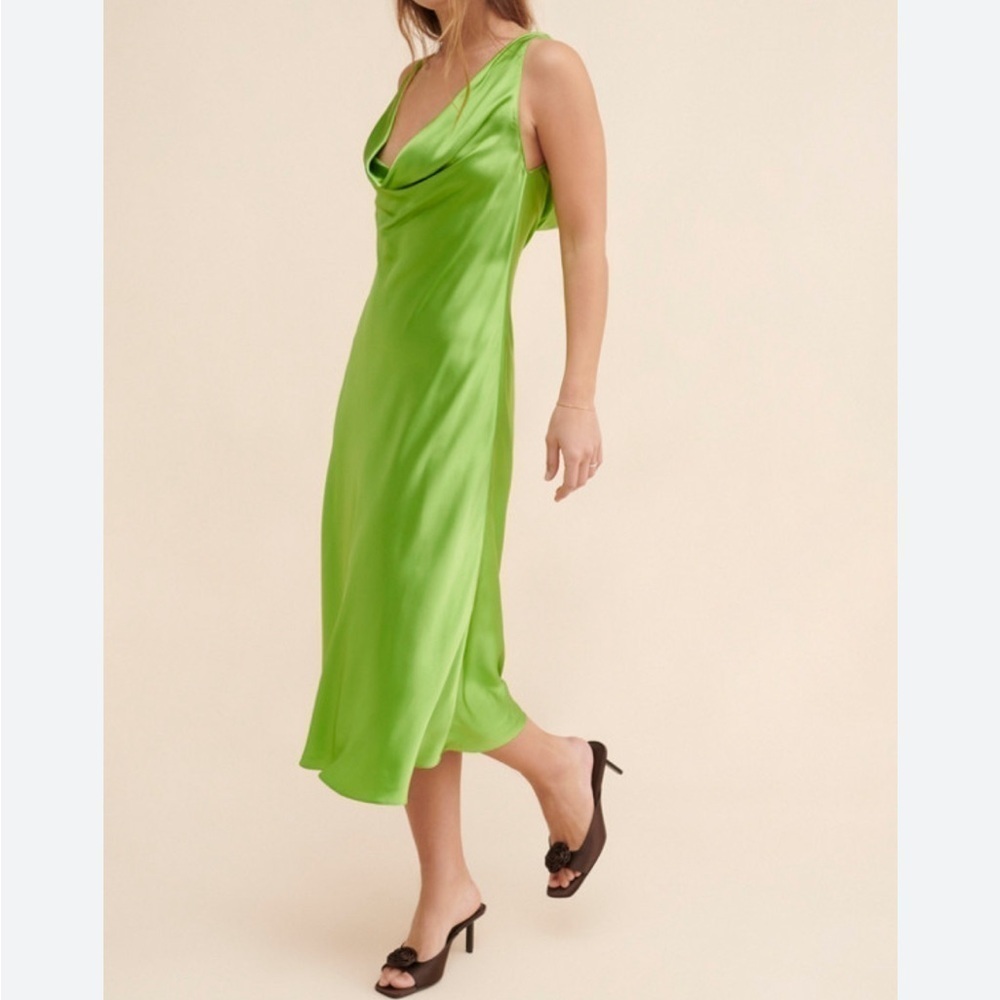 Amanda Uprichard Mirai Midi Dress in Green Size Small Silk